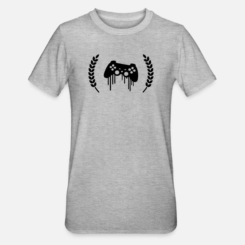 Gaming Controller Wreath Crest - Unisex Polycotton T-Shirt - heather grey