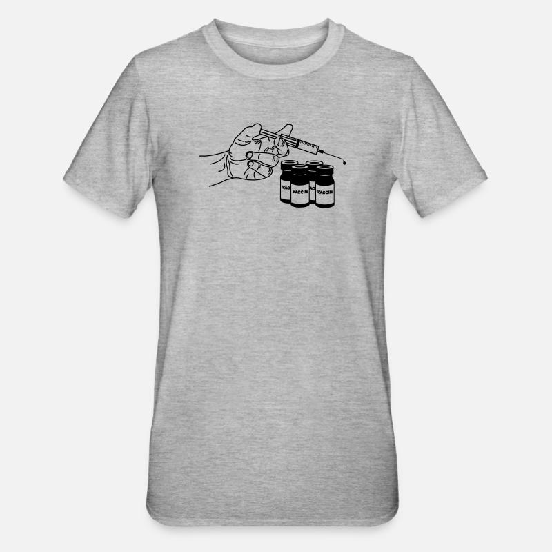 Hand mit Impfspritze und Gläsern - Unisex Polycotton T-Shirt - Grau meliert