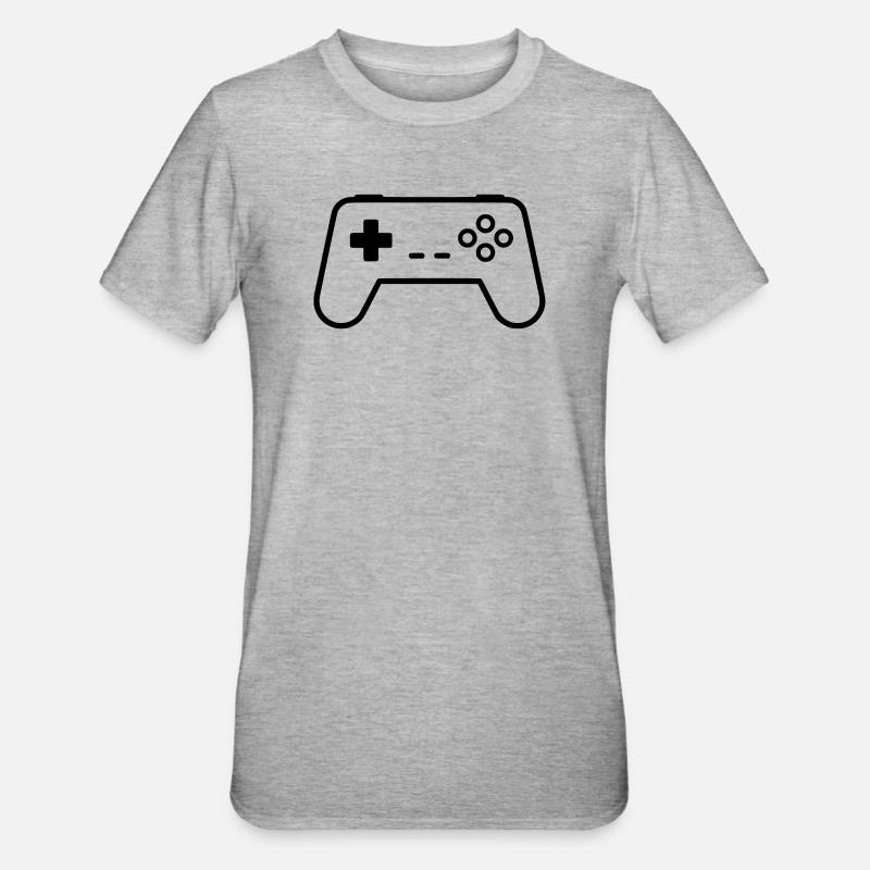 Gamepad Controller Outline Gaming Vektor - Unisex Polycotton T-Shirt - Grau meliert