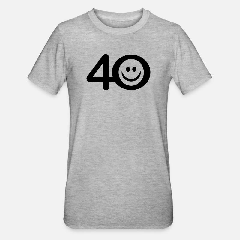 Zum Vierzigsten: 40 mit Lächel-Emoticon - Unisex Polycotton T-Shirt - Grau meliert