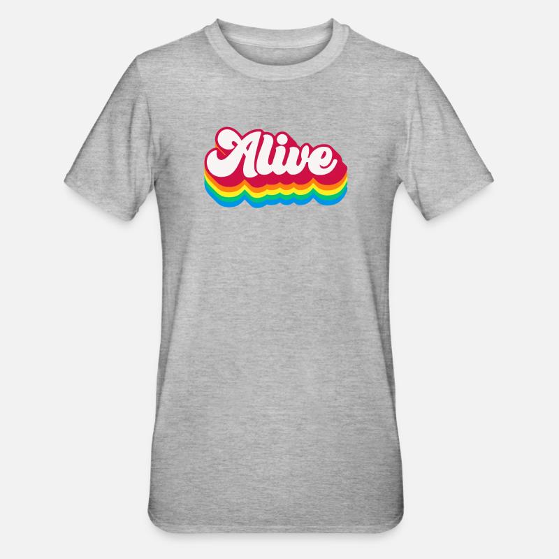 Alive - Retro Rainbow 70s - Unisex Polycotton T-Shirt - heather grey