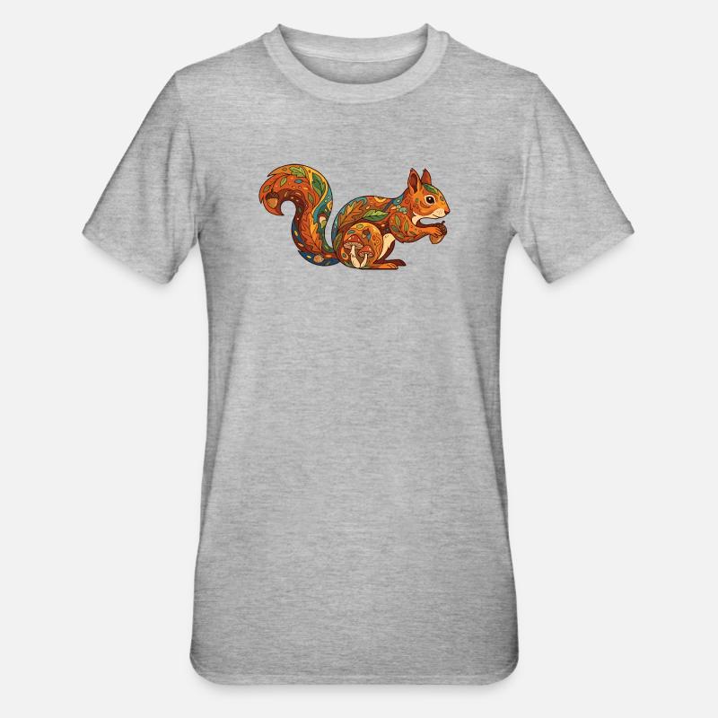 Herbstliches Eichhörnchen Muster Waldleben Natur - Unisex Polycotton T-Shirt - Grau meliert