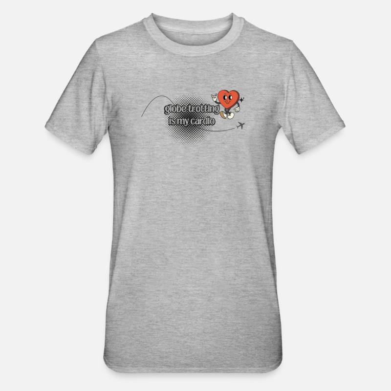 Le globe-trotter, c’est mon cardio - T-shirt polycoton Unisexe - gris chiné