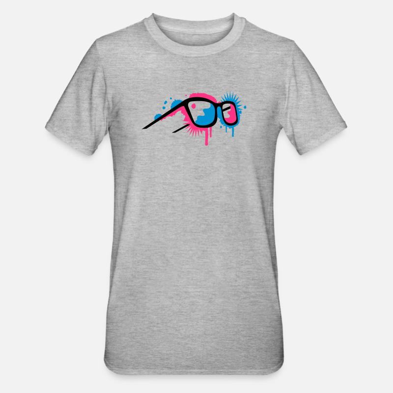 3D Brille im Graffiti Stil - Unisex Polycotton T-Shirt - Grau meliert
