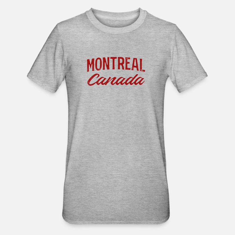 Montréal, Canada, Vintage Script - T-shirt polycoton Unisexe - gris chiné