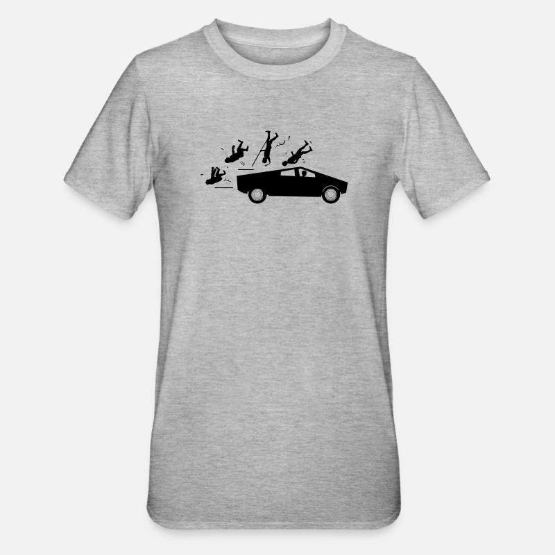Evolution Unfall Tesla Cybertruck von Musk - Unisex Polycotton T-Shirt - Grau meliert