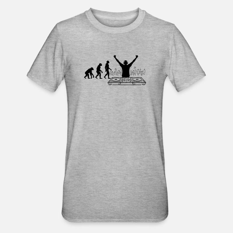 Evolution zum DJ Humor Fun  - Unisex Polycotton T-Shirt - Grau meliert