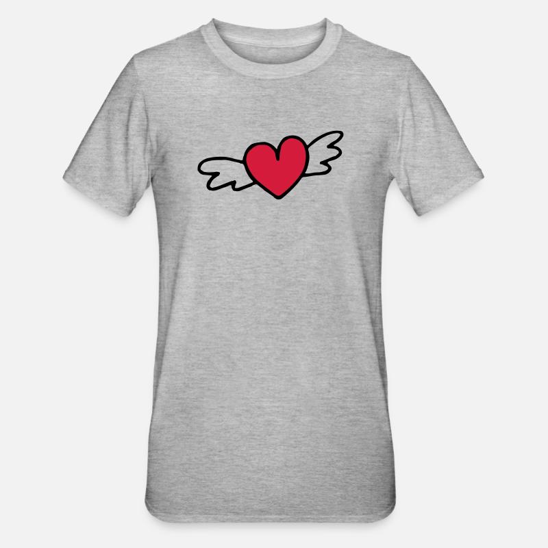 fliegendes Herz Liebe Geschenk - Unisex Polycotton T-Shirt - Grau meliert