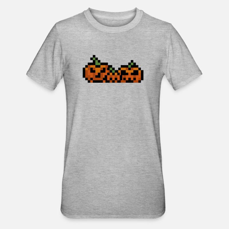 Pixel Pumpkin Retro 8Bit Design - T-shirt polycoton Unisexe - gris chiné