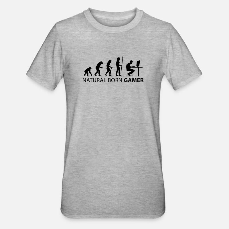 évolution naturelle née gamer - T-shirt polycoton Unisexe - gris chiné