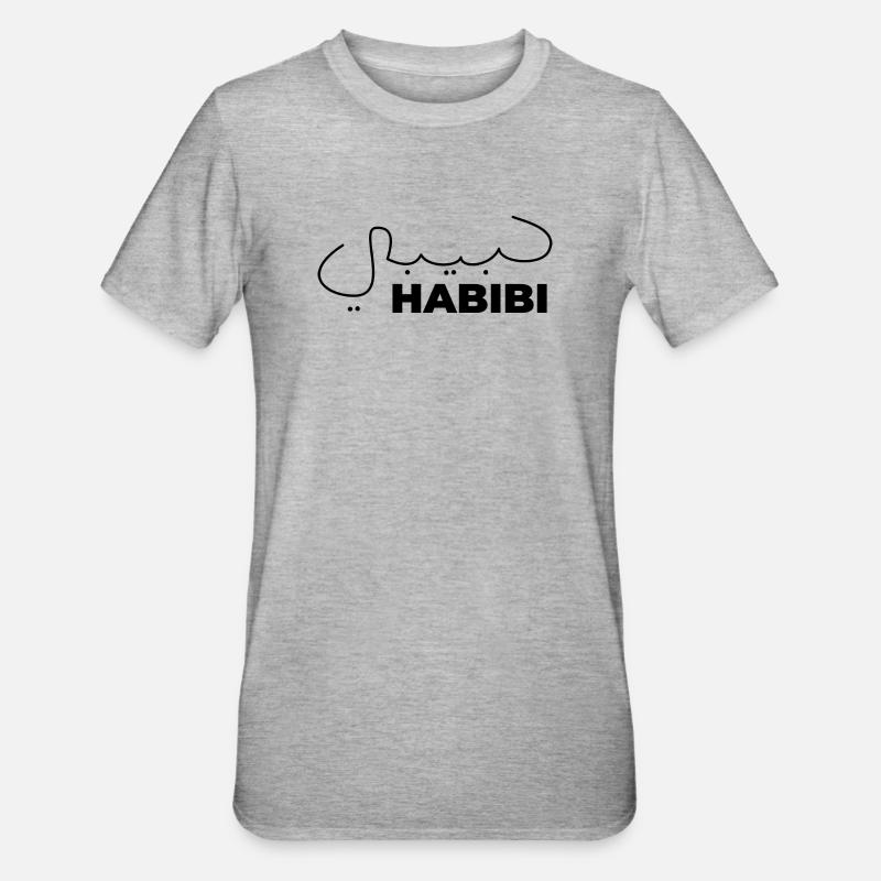 Habibi Treasure Gift Expression arabe Coeur - T-shirt polycoton Unisexe - gris chiné