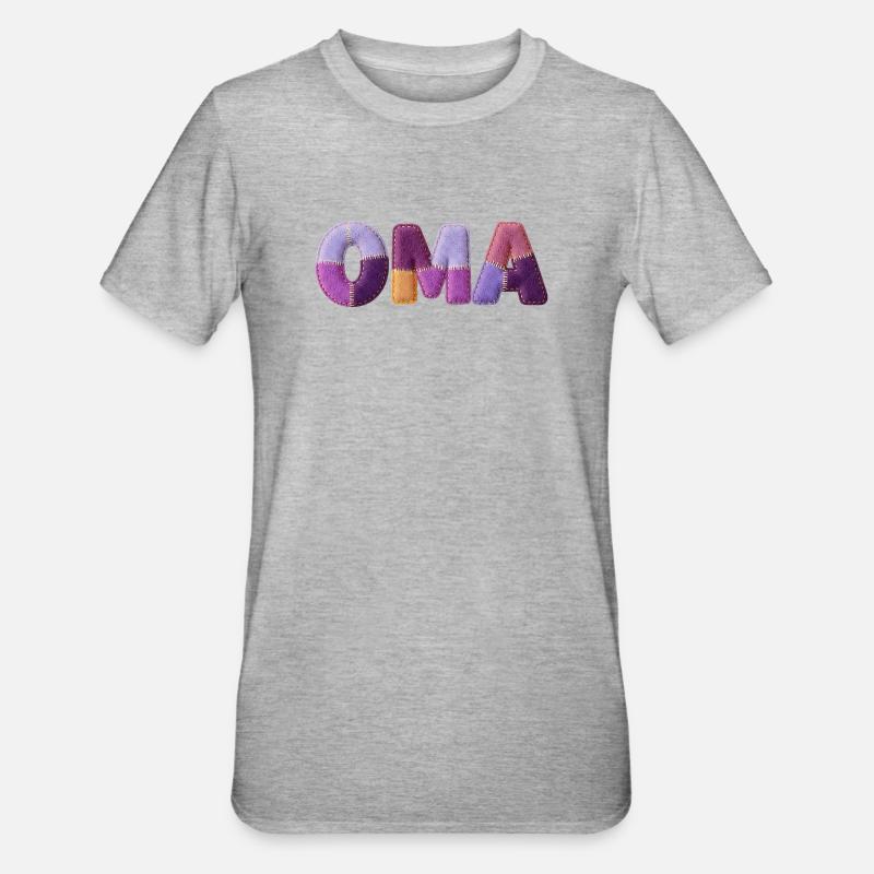 Oma Patchwork Buchstaben Top Trend - Unisex Polycotton T-Shirt - Grau meliert