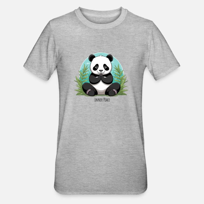 Paix intérieure – Panda méditant - T-shirt polycoton Unisexe - gris chiné