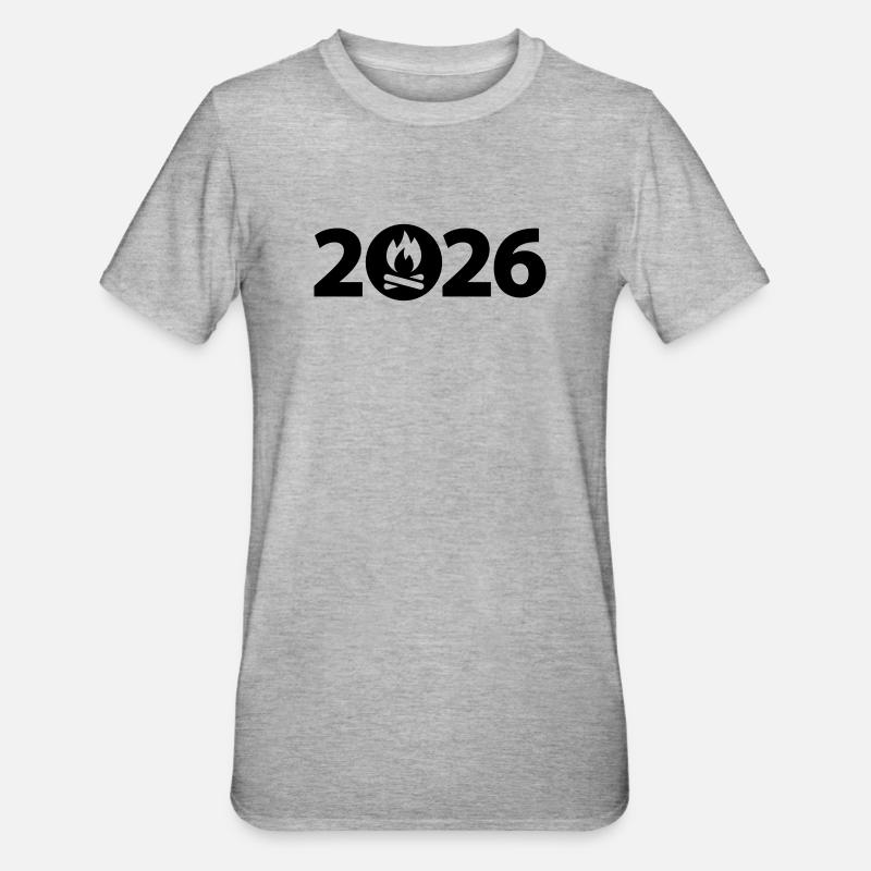 Feu de camp 2026, Camping 2026 - T-shirt polycoton Unisexe - gris chiné