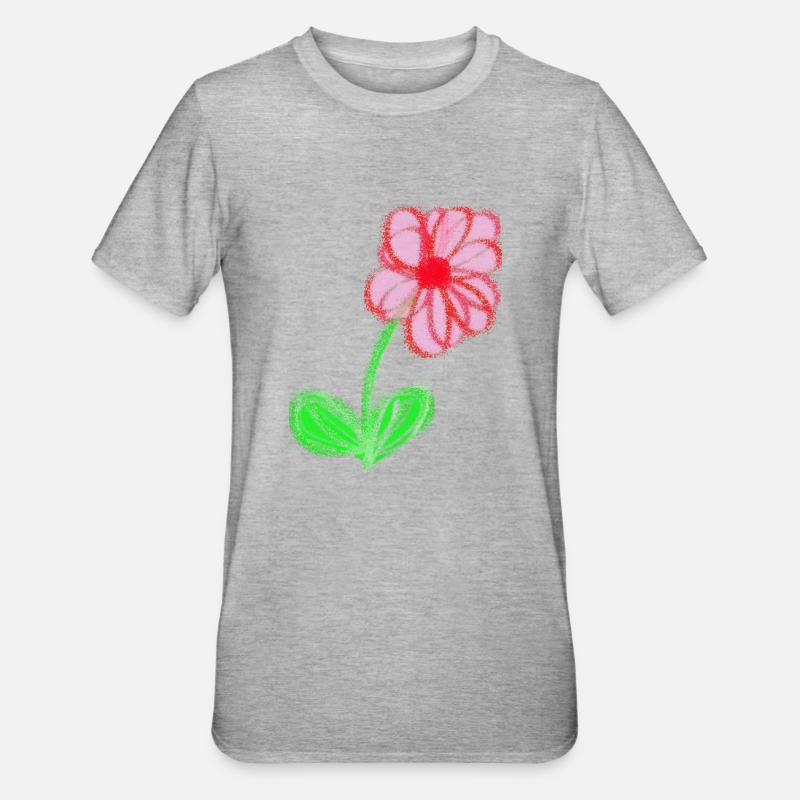 Fleur rouge peinte à la main pixel de fleur abstraite - T-shirt polycoton Unisexe - gris chiné
