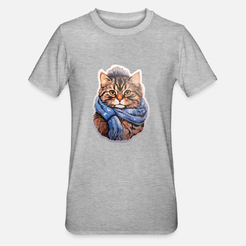 Chat d’hiver avec écharpe - T-shirt polycoton Unisexe - gris chiné