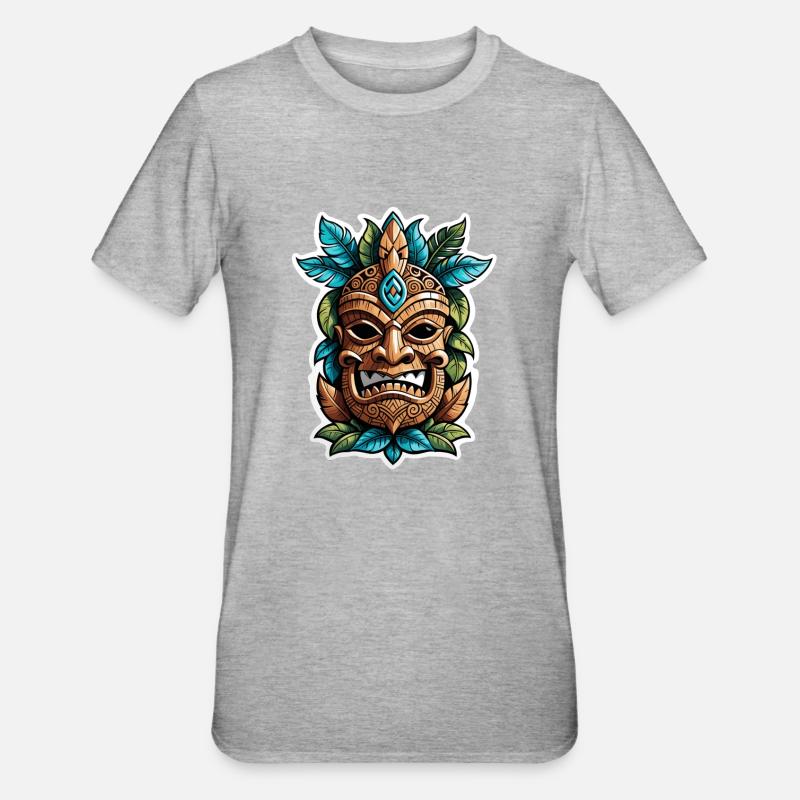 Tiki Beach - Polynesia Statue - Unisex Polycotton T-Shirt - heather grey