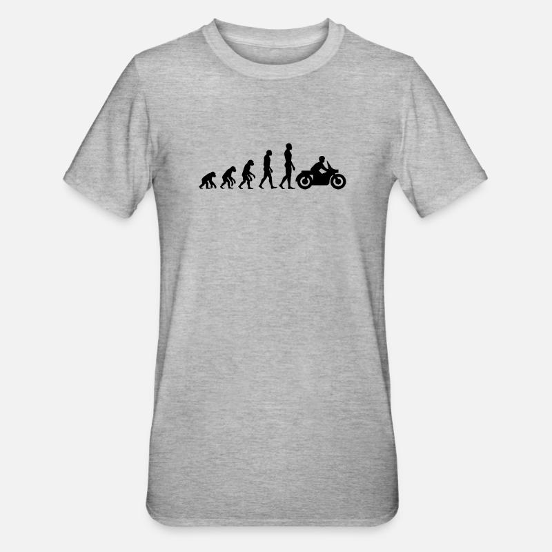 ÉVOLUTION : DE SINGE À MOTARD ! - T-shirt polycoton Unisexe - gris chiné