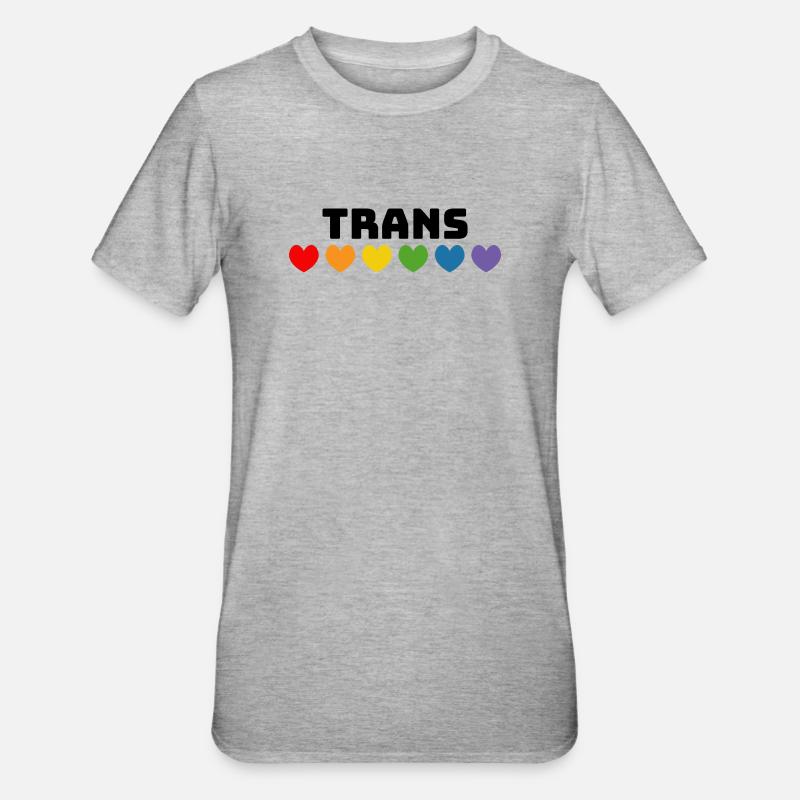 Cœur arc-en-ciel trans noir - T-shirt polycoton Unisexe - gris chiné