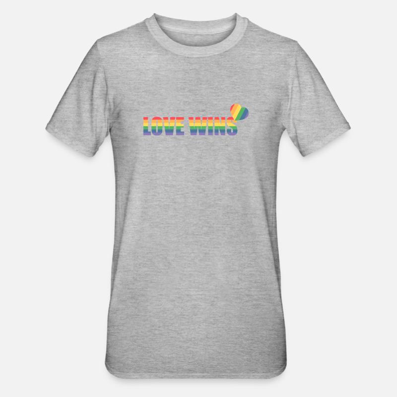 Bunter Regenbogen Herz mit Liebesbotschaft - Unisex Polycotton T-Shirt - Grau meliert