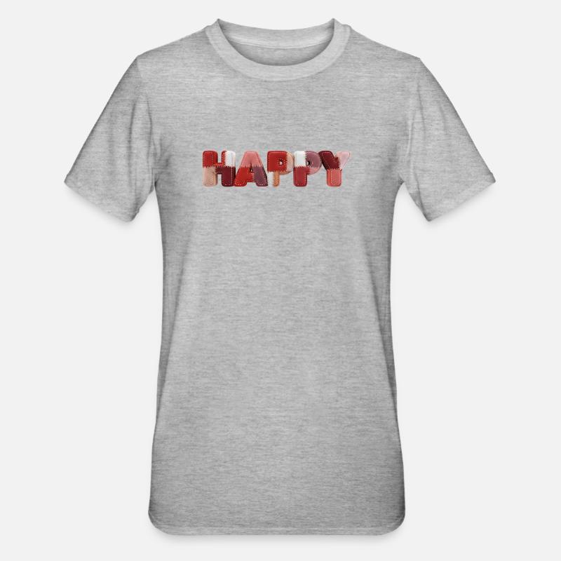 Happy Patchwork Design Stoffflicken Look - Unisex Polycotton T-Shirt - Grau meliert