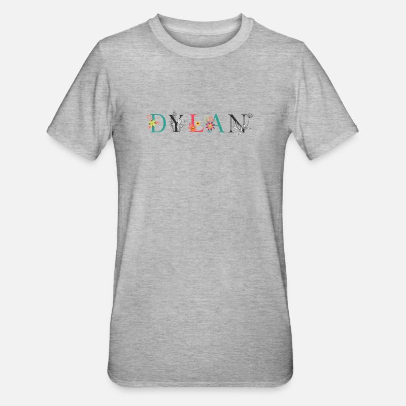 DYLAN Namenskunst mit Blumen bestickt - Unisex Polycotton T-Shirt - Grau meliert
