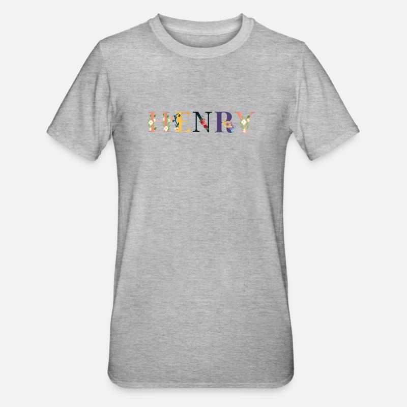 Nom HENRY décoré de fleurs - T-shirt polycoton Unisexe - gris chiné