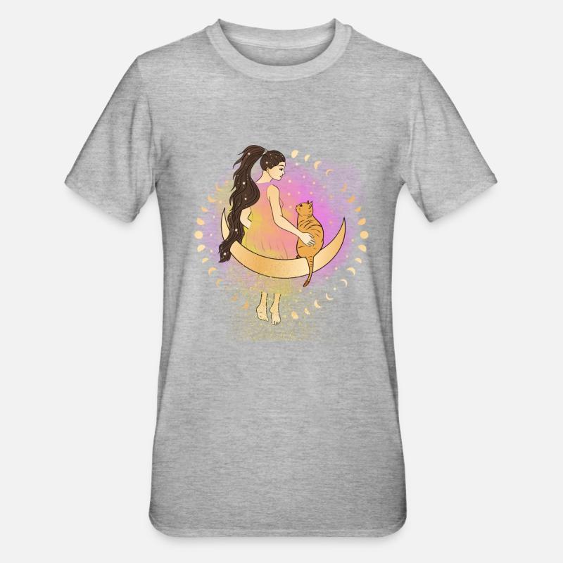 Déesse et son chat - T-shirt polycoton Unisexe - gris chiné