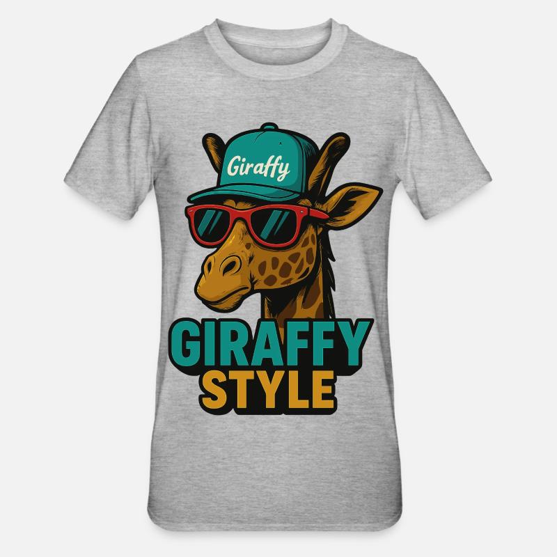 Giraffy Style Giraffe mit Cap - Unisex Polycotton T-Shirt - Grau meliert