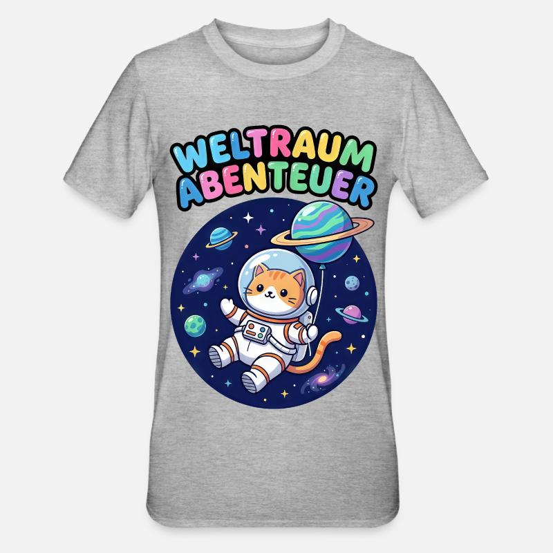 Chat Aventurier de l’Espace - T-shirt polycoton Unisexe - gris chiné