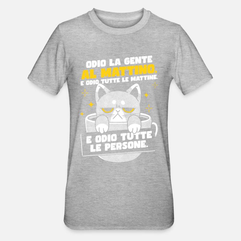 Café du chat du matin - T-shirt polycoton Unisexe - gris chiné