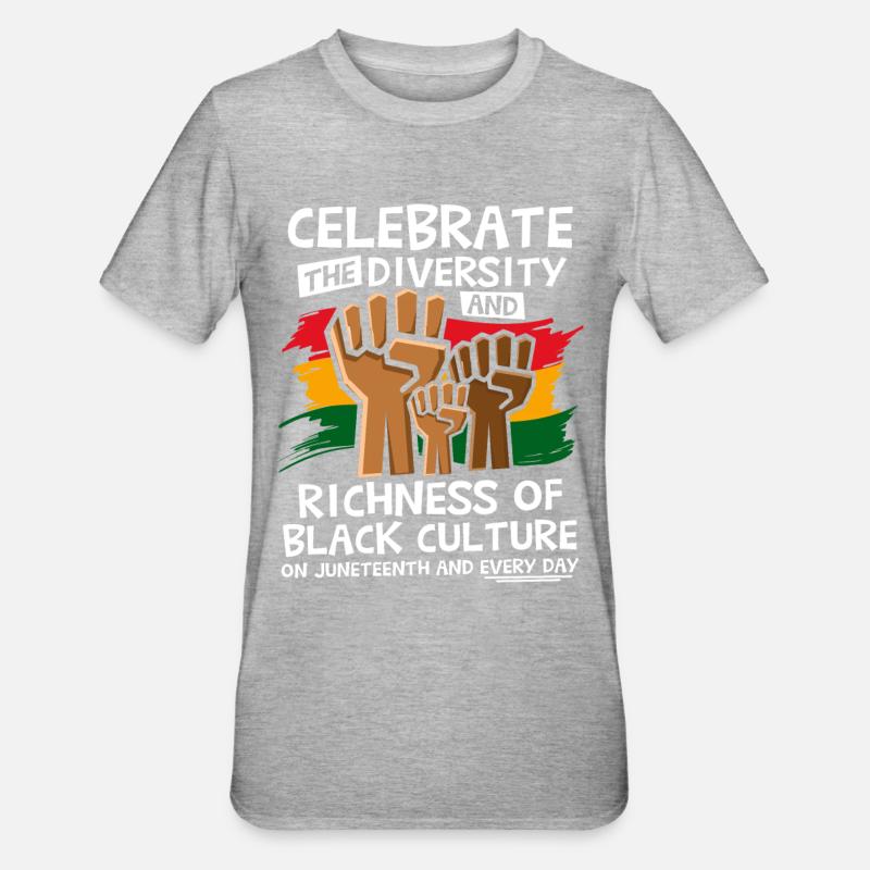 Feiern Sie die Vielfalt Juneteenth - Unisex Polycotton T-Shirt - Grau meliert
