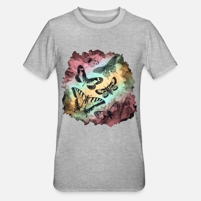 Bunte Schmetterlinge Soft Grunge - Unisex Polycotton T-Shirt - Grau meliert