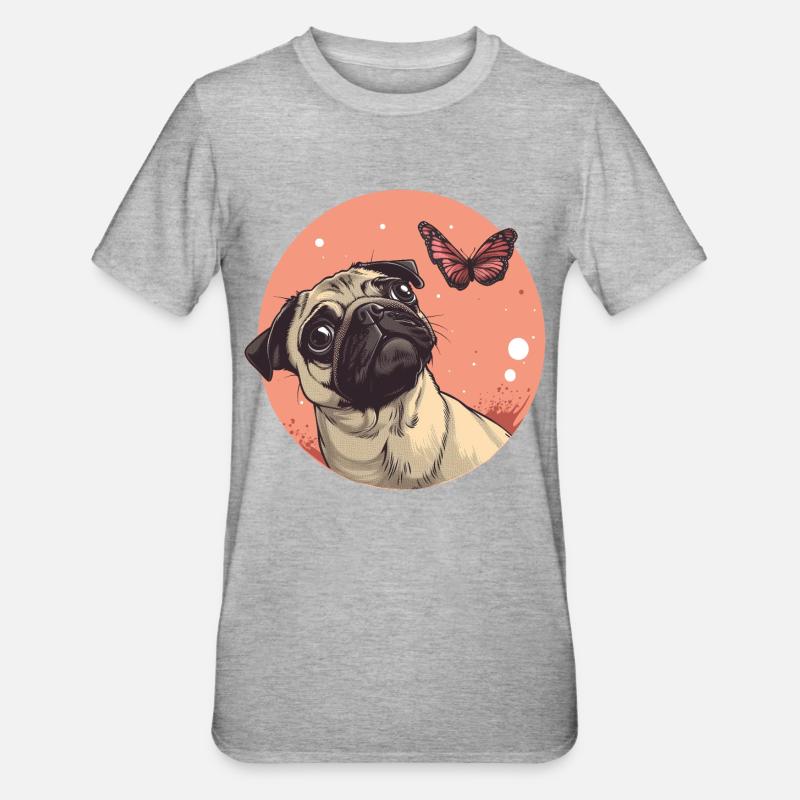 Carlin avec papillon - T-shirt polycoton Unisexe - gris chiné
