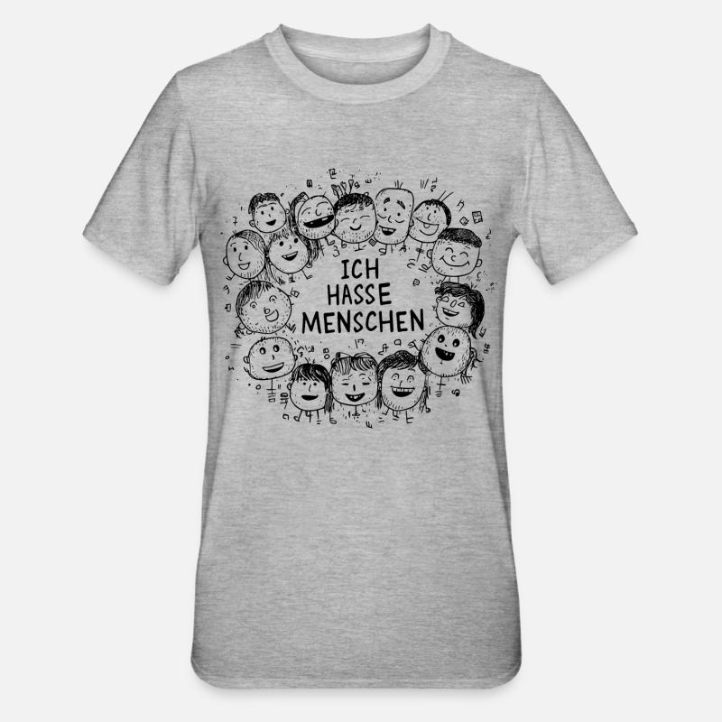 Ich hasse Menschen - Unisex Polycotton T-Shirt - Grau meliert