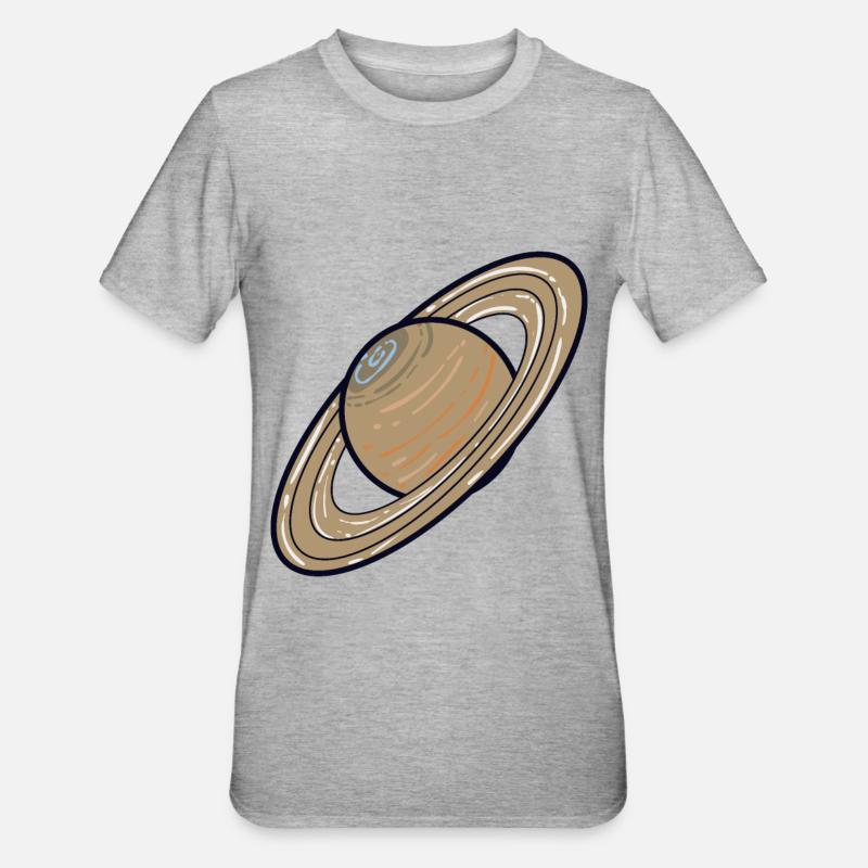 Planète du système solaire Saturne - T-shirt polycoton Unisexe - gris chiné