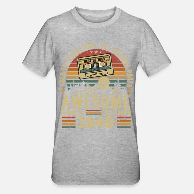 September 1949 Geburtstagsgeschenk September 1949 - Unisex Polycotton T-Shirt - Grau meliert