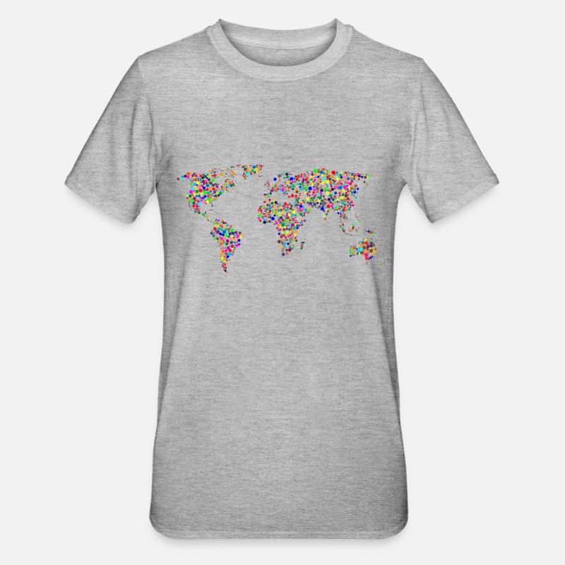 monde arc-en-couleur carte de points - T-shirt polycoton Unisexe - gris chiné