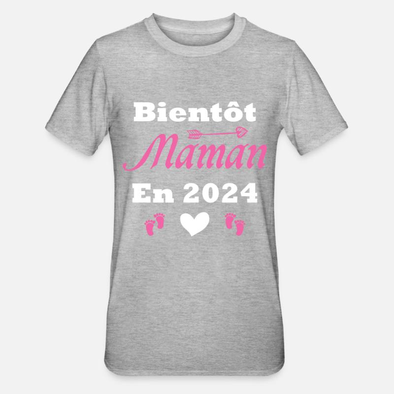Bientôt future Maman 2024 - T-shirt polycoton Unisexe - gris chiné