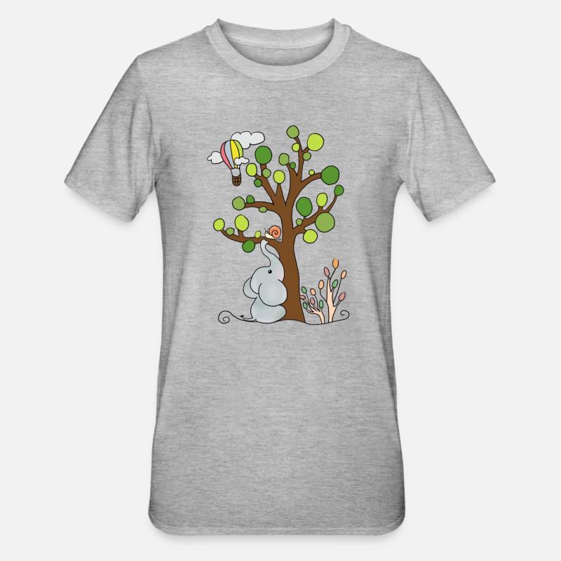 Elefant unterm Baum - Unisex Polycotton T-Shirt - Grau meliert