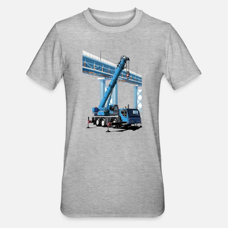 Mobile crane assembles bridge sections - Unisex Polycotton T-Shirt - heather grey