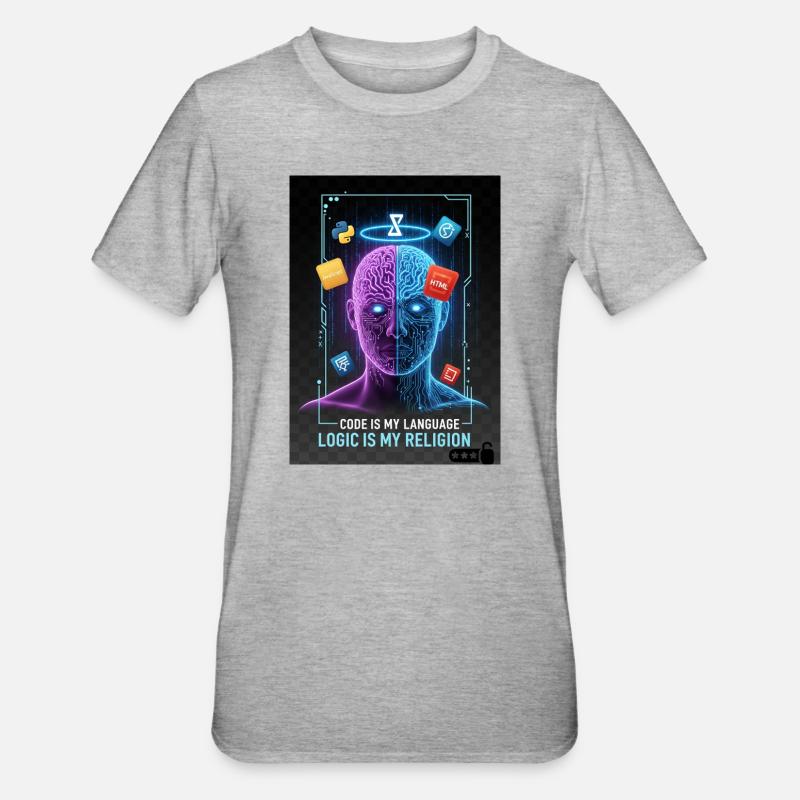 Code & Logic Cyberpunk Tech Brain T-Shirt - T-shirt polycoton Unisexe - gris chiné