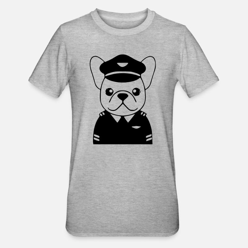 Frenchie Pilot Uniform Black - Unisex Polycotton T-Shirt - heather grey