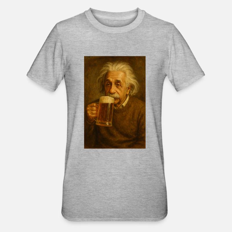 Einstein + Bière - T-shirt polycoton Unisexe - gris chiné
