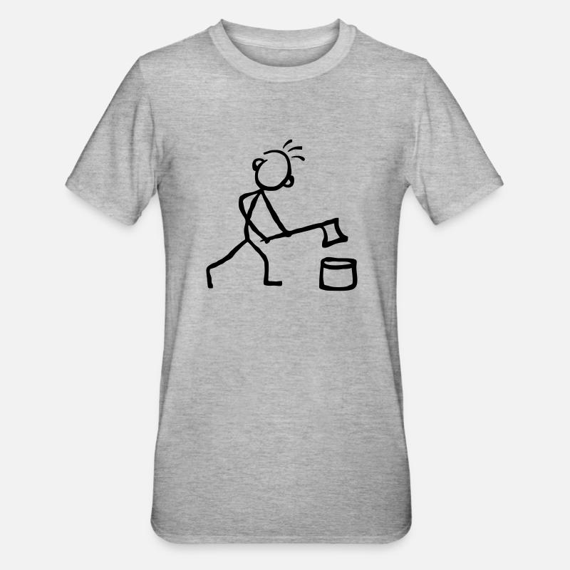 Strichmännchen Holz hacken - Unisex Polycotton T-Shirt - Grau meliert