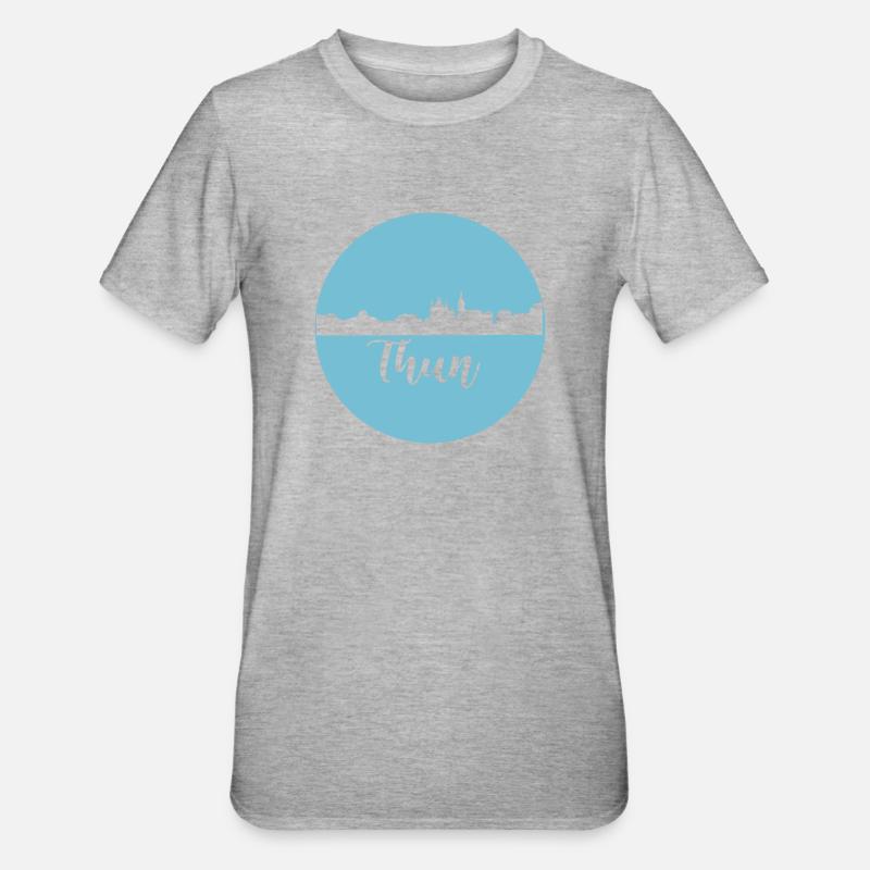 thun,skyline,graffiti, coupe à ciseaux,bleu,suisse - T-shirt polycoton Unisexe - gris chiné