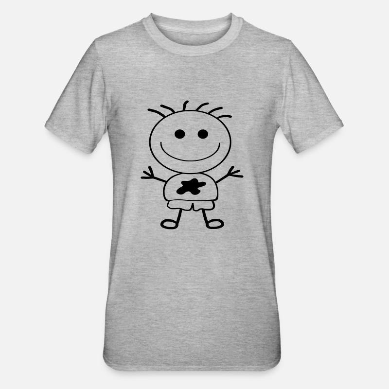 Strichmännchen-Junge - Unisex Polycotton T-Shirt - Grau meliert
