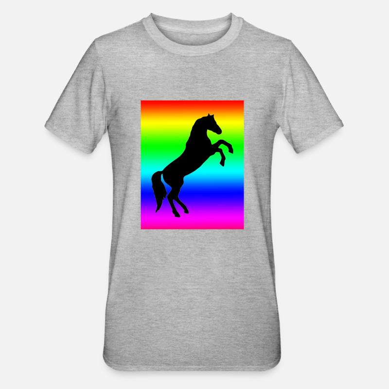 Regenbogen Pferd - Unisex Polycotton T-Shirt - Grau meliert