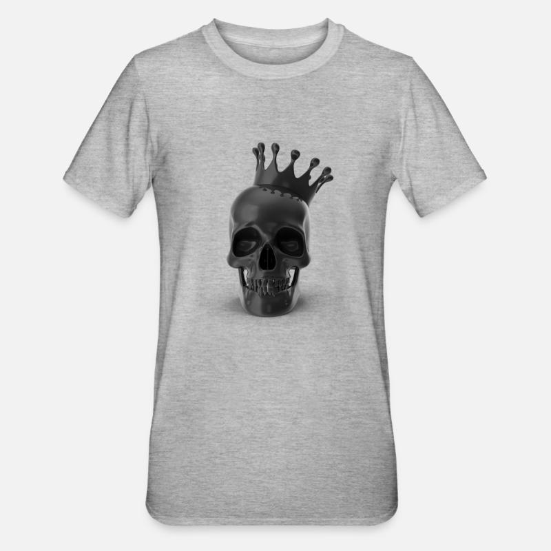 Black Skull with Crown 3D - Unisex Polycotton T-Shirt - heather grey