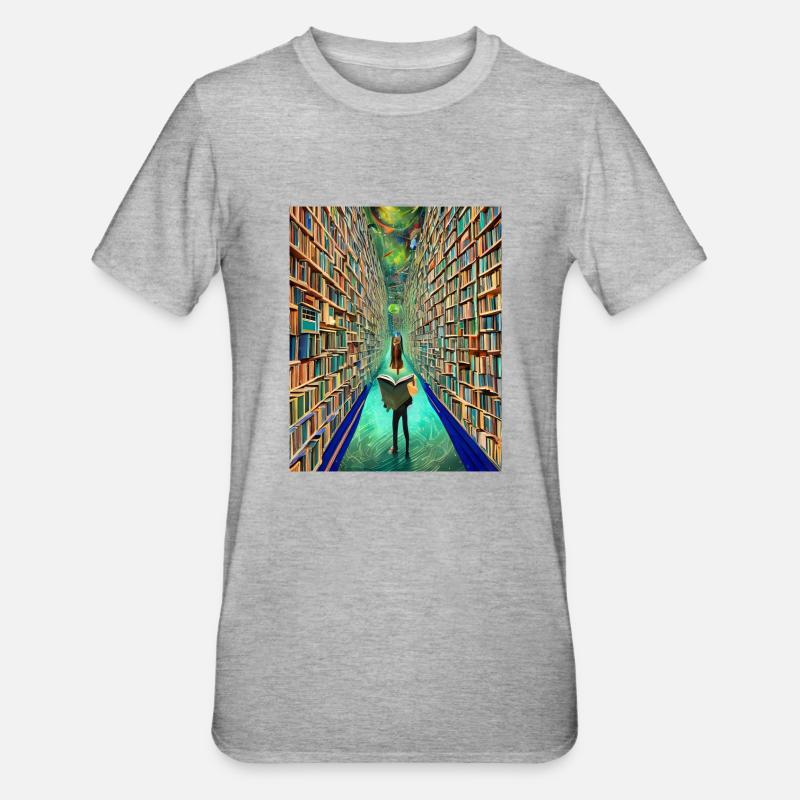 "Die Bücherei der Zeit" - Unisex Polycotton T-Shirt - Grau meliert
